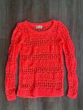 Hollister Coral Open-Knit Scoop Neck Sweater